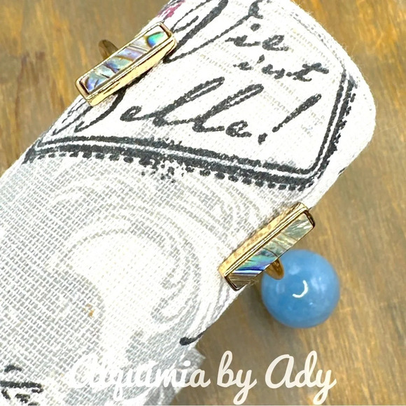 Statement Abalone shell gold dainty cuff bangle minimalist bracelet - Picture 2 of 5